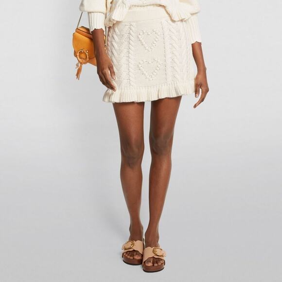 LOVESHACKFANCY Cable-Knit Brendana Mini Skirt Size M in Antique White NWT - Picture 8 of 15